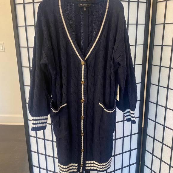 Eloquii Cardigan Sweater Dress with Stripe Detail. Effortless and chic. - Picture 6 of 6